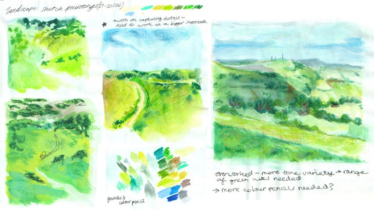 Sketches for new artwork at Devils Dyke showing local landscapes